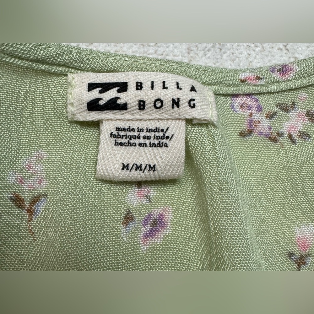 Billabong Women Lotta Love Green Long Sleeve Wrap Dress Medium Flowy Summer Beac - Picture 5 of 6
